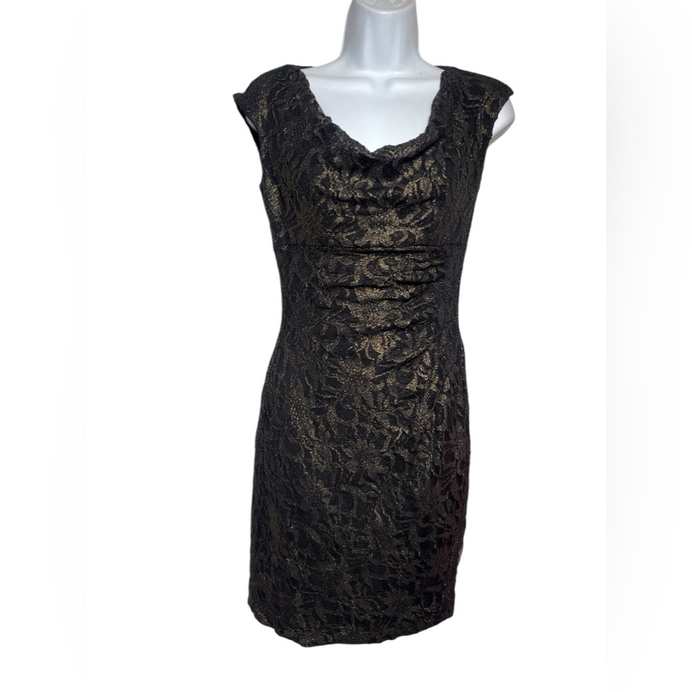 NWT Ralph Lauren dress size 2 stunning‎ black & gold metallic sheath dress 🖤